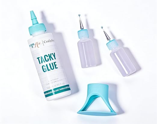 Craftelier - Set of Tacky Glue 120 ml + Glue Stick Holder Turquoise + 2 Bottles with Ultrafine Applicator 15 ml | Non-Toxic and Multipurpose Glue Ideal for Scrapbooking and Crafting