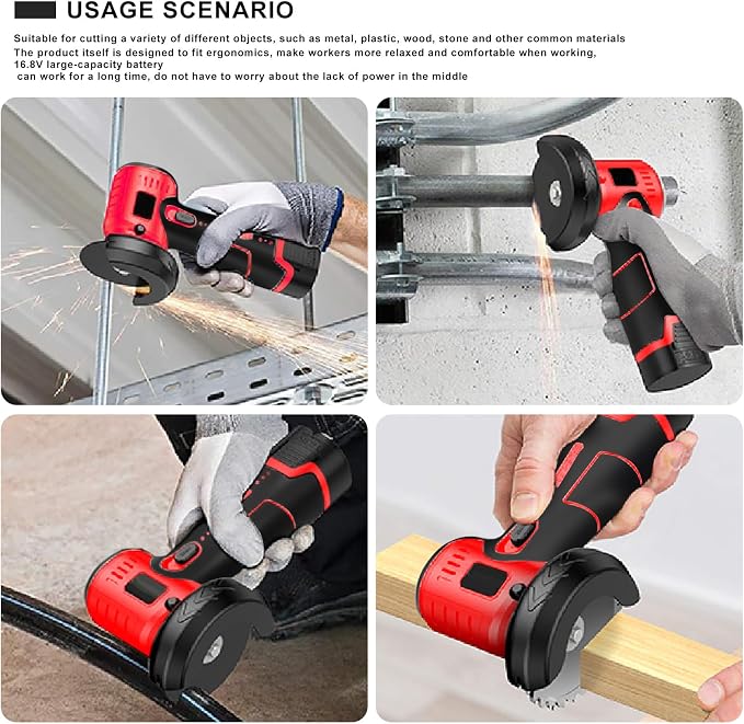 ZFULVO Cordless Angle Grinder Brushless Kit 19500rpm Cutting and Grinding | 3-Inch Mini Electric Angle Grinding Tool, 2x16.8V 2000mAh Battery & 6-Cutting Discs Grinder Handheld Cutter for Metal Wood