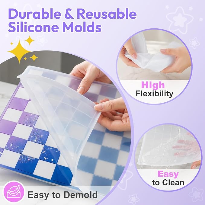 HeyClear Chess Set Resin Molds, Chess Board Silicone Molds & 16PCS 3D Full Size Chess Checkers, Chess Molds for DIY Chess Board Game