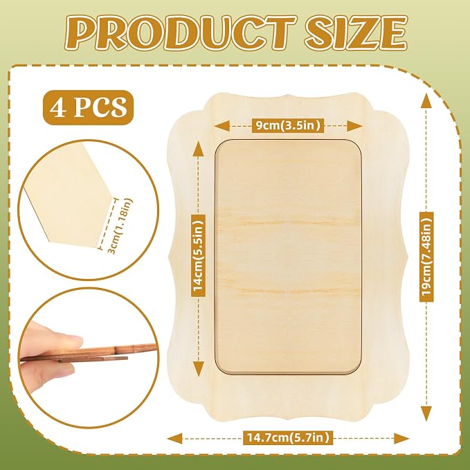 VOKOY 4 Pack Wooden Picture Frames for Crafts, DIY Wood Craft Picture Frames for 4" x 6" Photos,Unfinished Standing Photo Frames Wood Decorate for Birthday Party Gifts, Vintage Shape