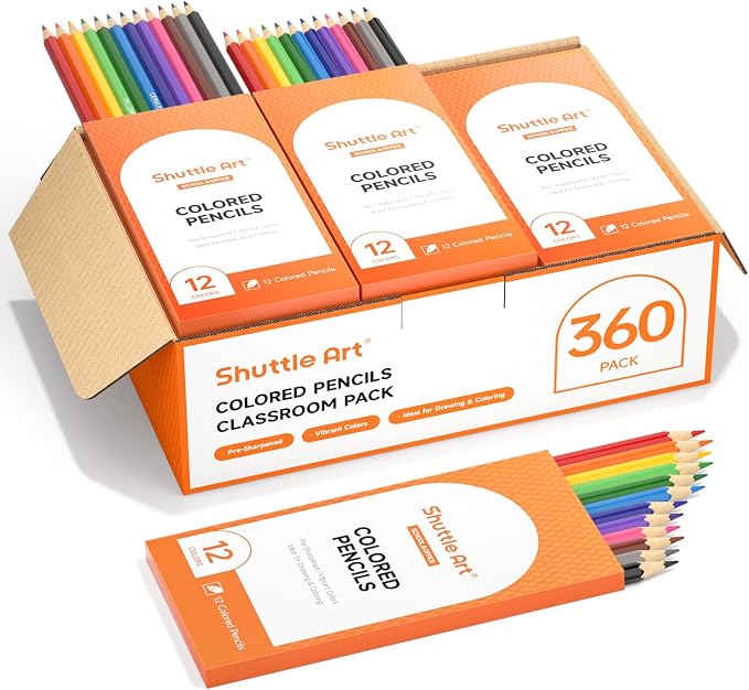 Shuttle Art 360 PCS Colored Pencils Bulk, 12 Assorted Colors, Pack of 30, Break-resistant, Pre-sharpened Colored Pencils for Kids, Bulk Pack School Supplies for Teachers & Students
