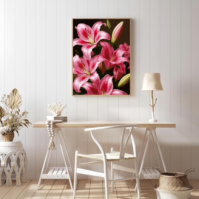 Mosaflare Lily Flower Paint by Numbers for Adults Beginner 12X16 inch | Adult Paint by Number Kits on Canvas, DIY Acrylic Oil Easy Painting by Numbers for Home Wall Decor (Without Frame)