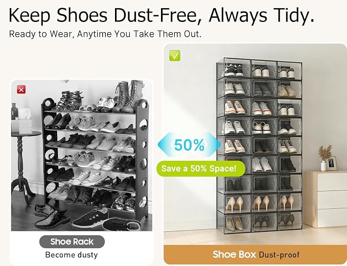 Kuject XXX-Large Shoe Storage Boxes 12 Pack, Clear Stackable Shoe Organizer