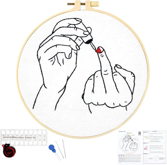 Crafmanoe Hand Embroidery Starter Kit for Beginners Adults, Counted Stamped Cross Stitch Kits for Adults Beginners, Easy Funny Embroidery Needlepoint Kits, Embroidery Fabric, Hoops and Video Tutorial