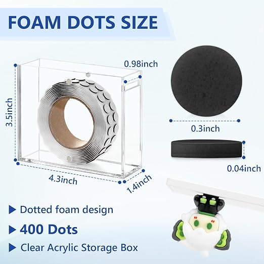 400 PCS 1mm Double Sided Foam Dots with Acrylic Box 0.3" Foam Round Dots 3D Craft Foam Tape Dual Adhesive Foam Mounts Foam Pop Dots for Art Crafts DIY(Black with Box,0.3" Diameter,1mm Thick)