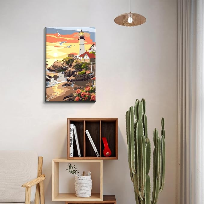 JOOZ Lighthouse Paint by Number for Adults with Frame, 8x12 Inch
