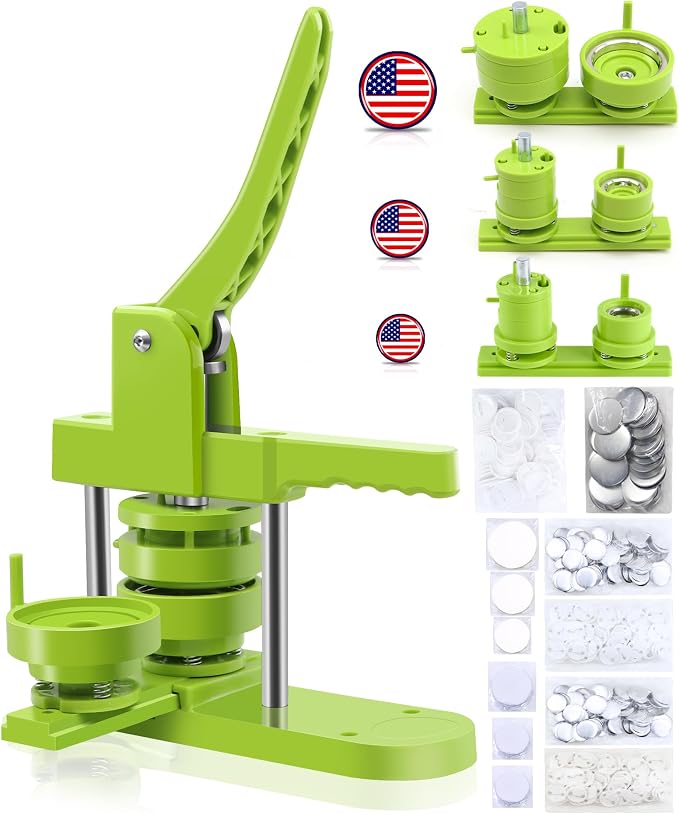 Happizza Button Maker Machine Multiple Sizes, Pin Maker Machine 1+1.25+2.25 inch, Interchangeable Button-Models Badge Button Press Machine with 300 Sets 25+32+58mm Button Maker Supplies&Circle Cutter