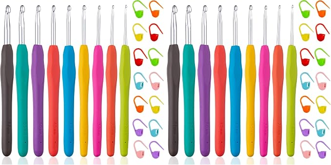 Vodiye 9 Sizes Crochet Hooks 2.0–6.0mm, Ergonomic Crochet Hook Set, Crochet Needles for Beginners, DIY Projects and Craft Lovers (Pack of 2)