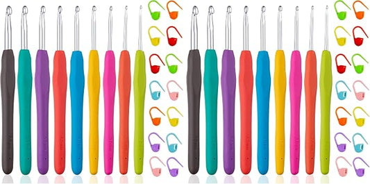Vodiye 9 Sizes Crochet Hooks 2.0–6.0mm, Ergonomic Crochet Hook Set, Crochet Needles for Beginners, DIY Projects and Craft Lovers (Pack of 2)
