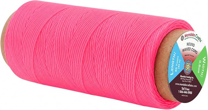 Mandala Crafts 80M 0.8mm Hot Pink Round Waxed Thread for Leather Sewing