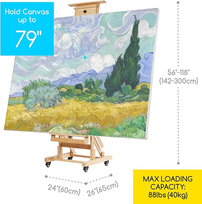 MEEDEN Movable Large H-Frame Easel: Holds Art Canvas Up to 79" for Studio | Professional Heavy Duty Easel Stand for Adults Artist, Solid Beech Wood Easels for Art Shows Gallery Home Painting, Natural