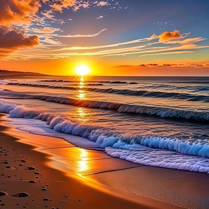 5D Diamond Painting Kits for Adults,Sunset Landscape Beach Diamond Art Kits | Full Drill Round Gem Art Paint by Diamonds Dots Crafts Kits for Home Wall Decor 13.7x13.7inch