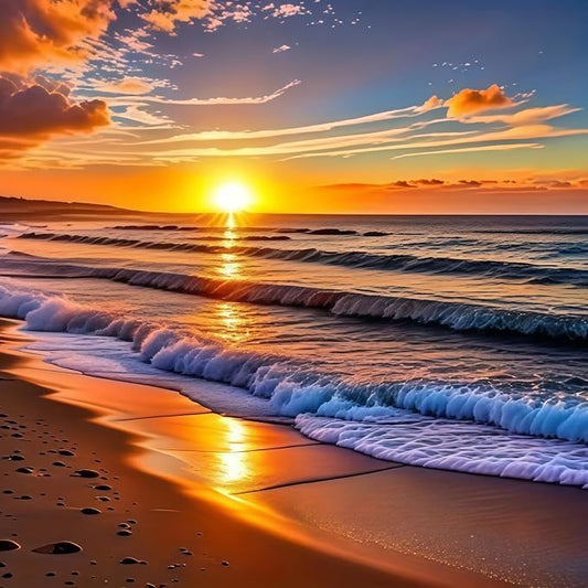 5D Diamond Painting Kits for Adults,Sunset Landscape Beach Diamond Art Kits | Full Drill Round Gem Art Paint by Diamonds Dots Crafts Kits for Home Wall Decor 13.7x13.7inch