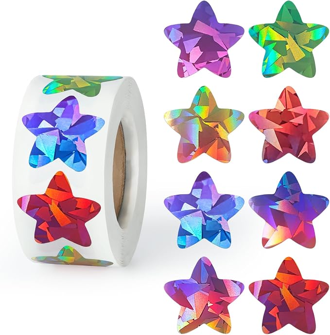 Imeepa 500PCS Rainbow Star Stickers, 1" Multi-Color Lables for Kids Reward
