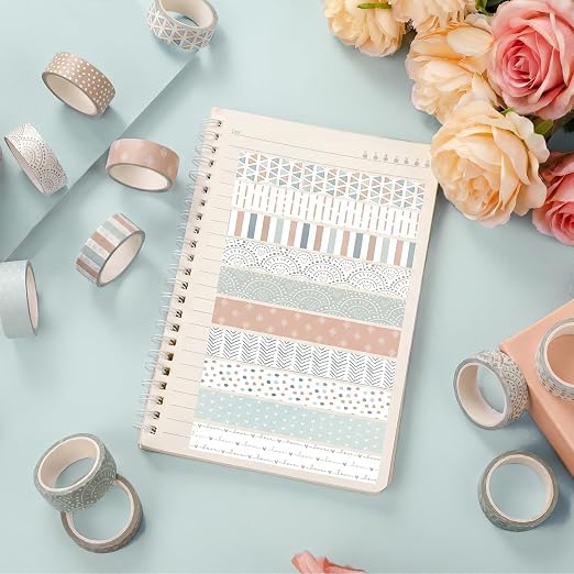12 Rolls Floral Washi Tape Set,Morandi Tones,Boho | Watercolor Flowers Design for Scrapbook Journal DIY Craft School Supplies, 15 mm Vintage Decorative Masking Washi Tapes