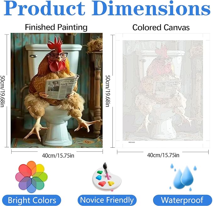 mrpwnle Paint by Numbers Kit for Adults, Chicken Paint by Numbers Kits | Funny Rooster Adult Paint by Number Kits on Canvas, DIY Acrylic Oil Easy Painting by Numbers for Home Wall Decor 16X20 inch