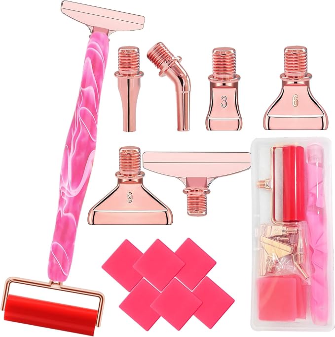 Diamond Art Pens Tools Diamond Painting Accessories Kits with Screw Metal Tip Roller Diamond Painting Pen Drill Bead Dot Pens for Art Craft Nail (Pink Pen Rose Gold 6)