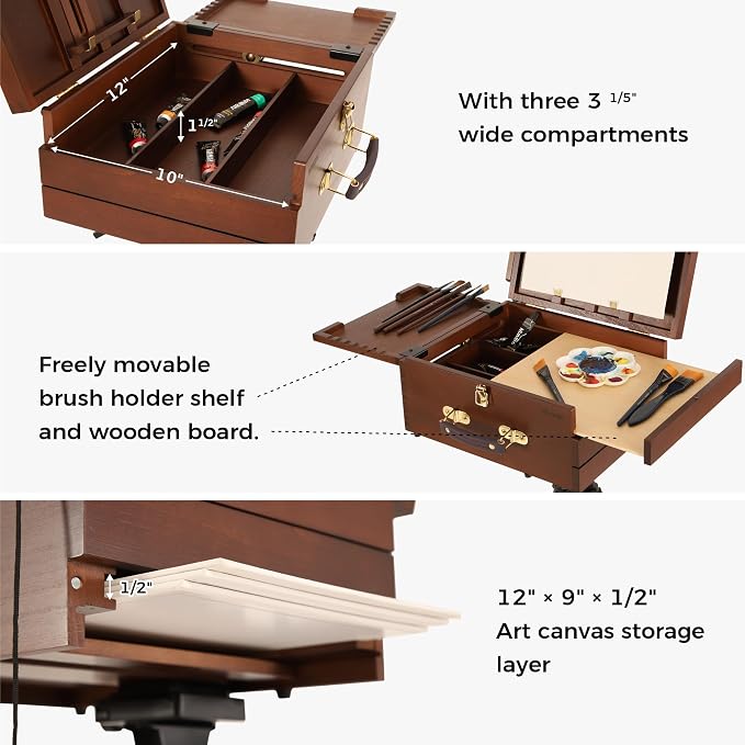 VISWIN Portable Plein Air Easel, Pochade Box with Aluminum Tripod & 2 Nylon Carry Bags, French Tabletop & Floor Easel Stand for Painting, Displaying Outdoor, Travel Easel for Artist, Adult, Beginner