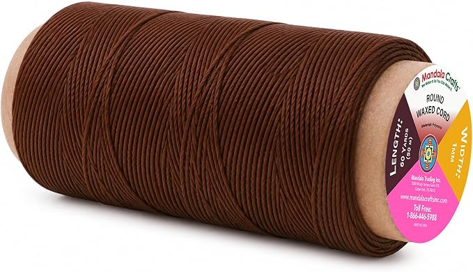 Mandala Crafts 50M 1mm Russet Brown Round Waxed Thread for Leather Sewing