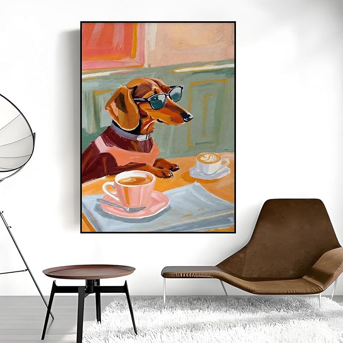 Dog Coffee Paint by Numbers Kit for Adults Framed Canvas, Frameworkless