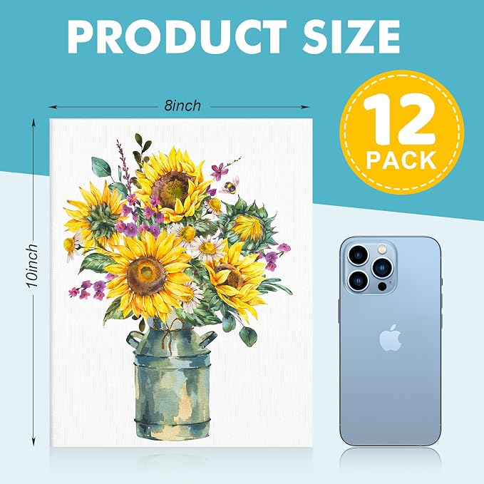 ESRICH 12 Pack 8x10 Primed Canvas Boards for Painting, Ideal for Starter | Cotton Acid-free Surface, Gesso Primed for Acrylic, Oil, Watercolor. Art Painting Supplies for Class, Paint Parties and Home