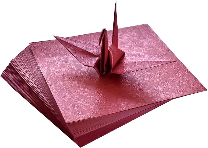 100 Origami Paper Sheets Paper Pack Paper Flower Pattern, Embossing, Pearl Coating for Folding Paper, Origami Cranes,Scrapbook (Red, 6x6 inches)
