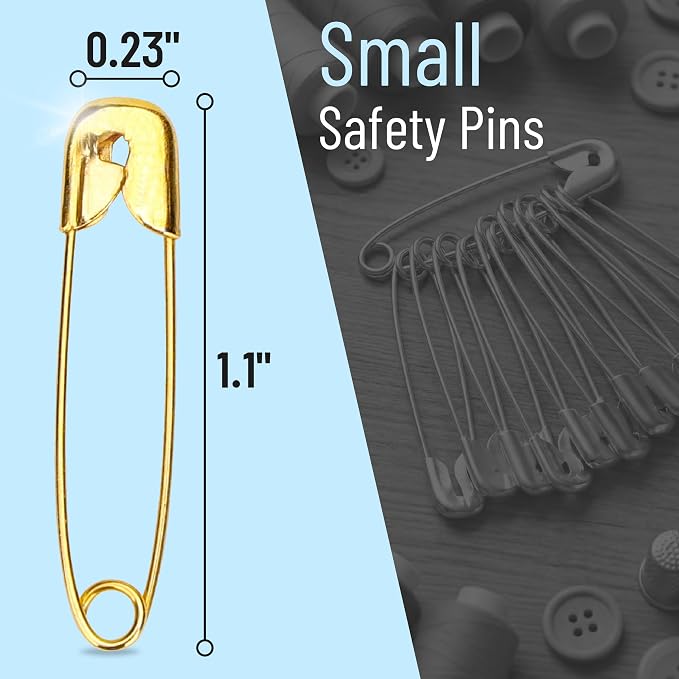 Mr. Pen- Small Safety Pins, 1.1 Inch, 1000 Pack, Nickel Plated Steel, Gold