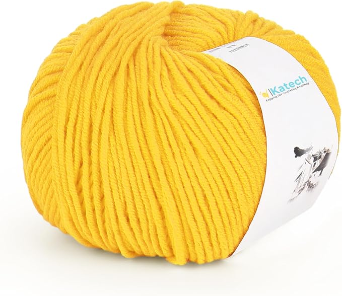 Katech Cotton Acrylic Blend Yarn for Crocheting-Crochet Yarn Set (Yellow | 55% Cotton 45% Acrylic#3 DK (Light)-Super Soft Milk Cotton Yarn-Great Crochet and Knitting Starter Kit for Colorful Craft