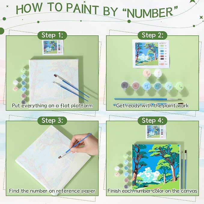 Nezyo 12 Sets Scenery Paint by Numbers Adults with Frame, 8x8 Inch Kit | Easy DIY Acrylic Kits for Beginners, Framed Canvas Ready to Hang, For Painting Party Classroom Birthday Gift