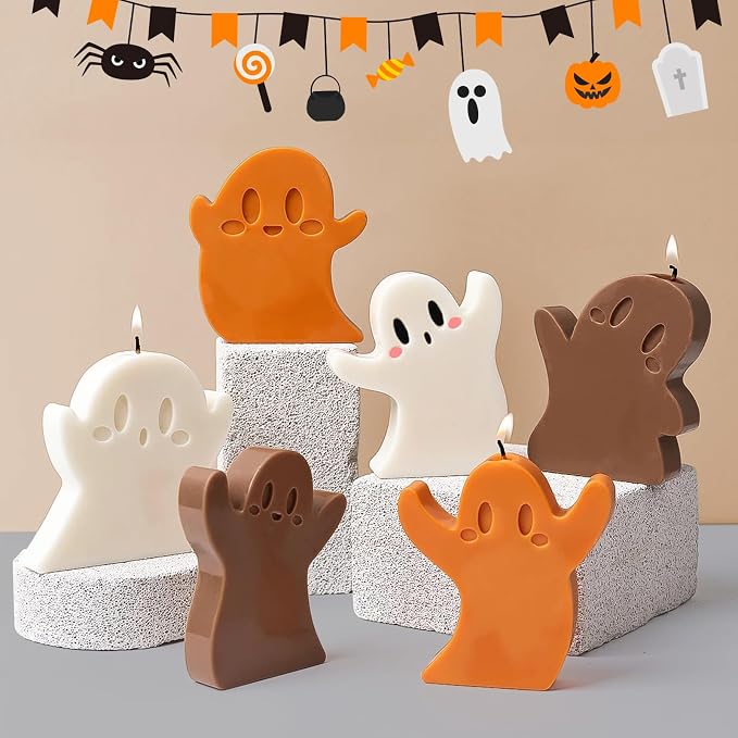 Halloween Candle Molds, Set of 6 Funny Little Ghost Making Molds | Different Spooky Ghost Silicone Molds for Candle Making, Handmade Soap, Resin Crafts, Tealight Decor, DIY Plaster Gift