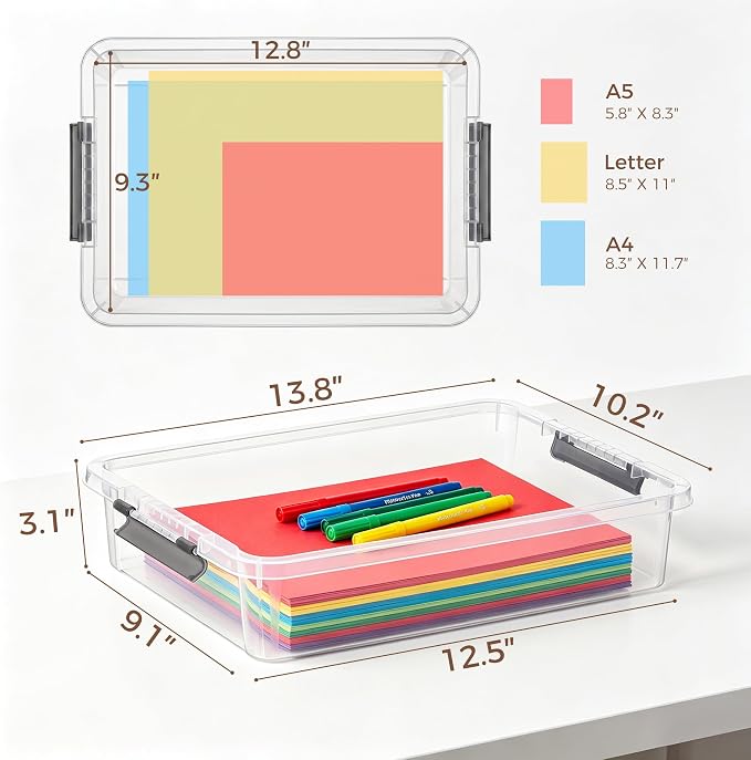 Citylife 6Qt 4Packs Clear Craft Organizers and Storage BOX, Sensory Bins | Stackable Board Game Storage Bins with Lids for Art Supplies, Paper, Puzzle, Tools, Home, Office, School Supplies