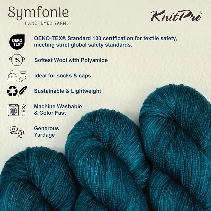 KnitPro Symfonie Fingering Weight Merino Wool Yarn 100g, Peacock Green