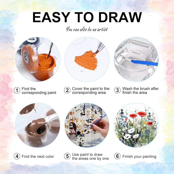 Yezavesu Flower Framed Paint by Numbers Kit for Adults Beginner & Kids Ages 8-12, Wildflowers Paint by Number Without Easel, DIY Adult Paint by Numbers Flowers for Home Wall Decor Gift 10x 10 inch | With Frame Canvas 10x10 IN, Without Easel, DIY Acryli...