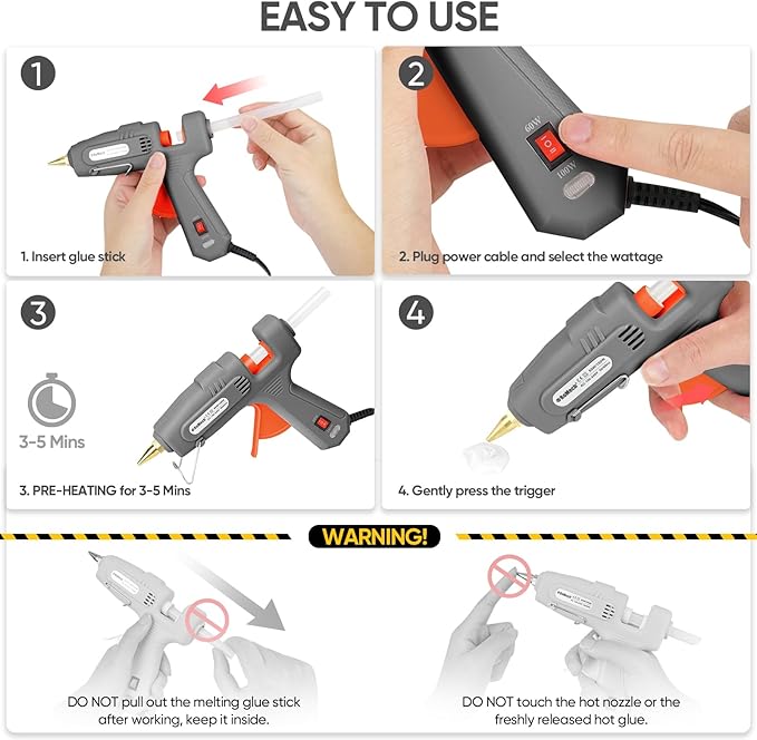 ROMECH Full Size Hot Glue Gun with 60/100W Dual Power and 21 Hot Glue Sticks (7/16"), Fast Preheating Heavy Duty Industrial Gluegun with Storage Case for Crafting, DIY and Repairs (Gray)