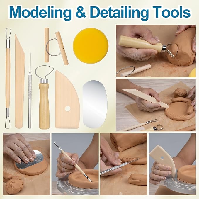 Amrules 8 Pcs Polymer Clay Sculpting Tools Kit for Adults, Light Yellow | Smooth Comfortable Handles, Sturdy Wood & Stainless Steel, Perfect for Beginners, Pottery Lovers & Diy Craft