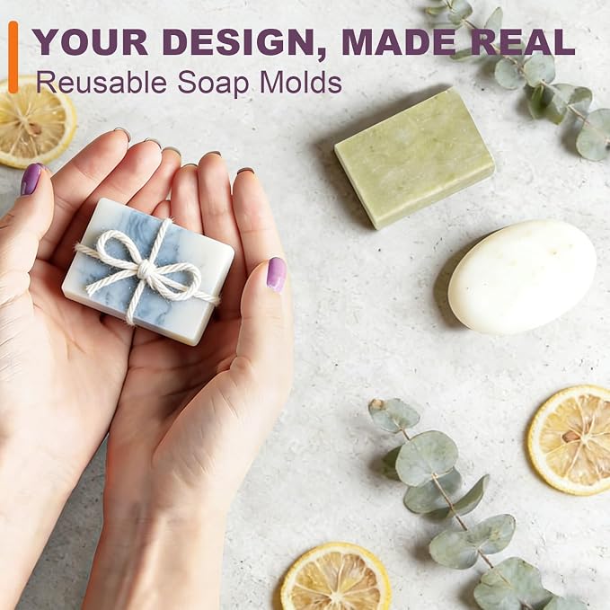 Lerykin 4 Pack Silicone Soap Molds, 6 Cavities Rectangle Silicone Soap Mold, Great for Homemade Craft Soap Bar Mold, DIY Chocolate Molds, Cake Molds & Ice Cube Trays - Just Pop Out (Purple & Pink)