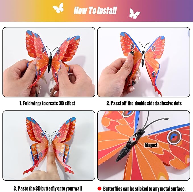 SAOROPEB 3D Butterfly Wall Decor, 24 Pcs Boho Butterfly Decorations