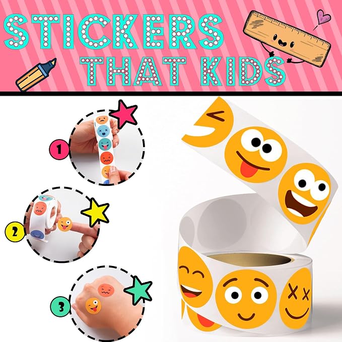 500Pcs Smiley Face Sticker Reward Stickers Rolls