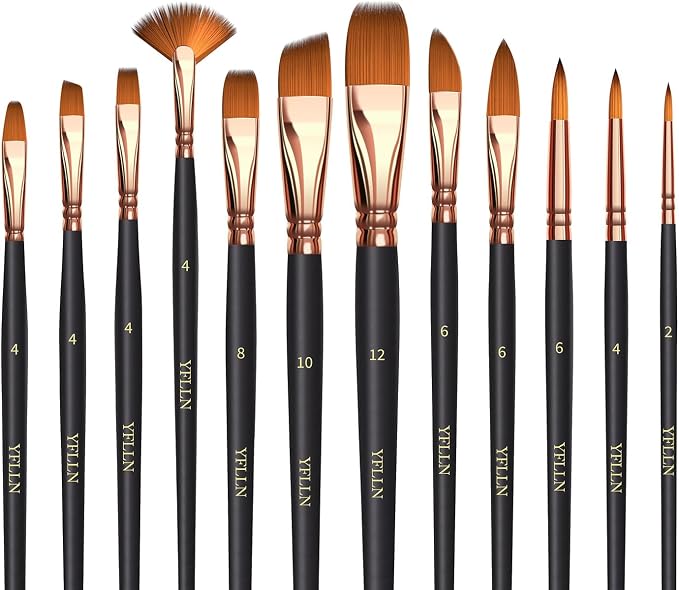 Artist Paint Brush Set，Assorted Shapes & Sizes for Acrylic, Watercolor, Oil, and Gouache, Perfect Artist Brushes for Kids, Adults Fabulous for Canvas & Fabric - for Beginners and Professionals (12)