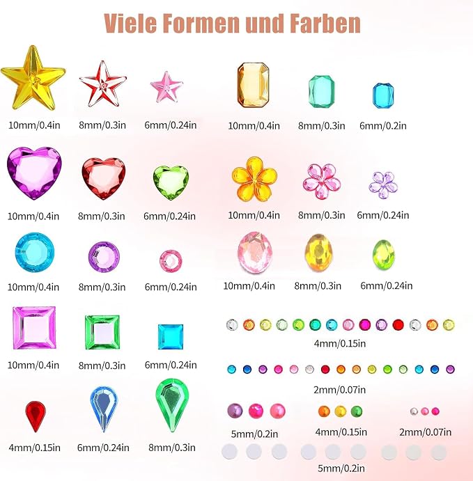 3165pcs Gem Stickers Crystal Crafts - self-Adhesive Stickers, Sticker Earrings, Children's Craft Supplies, Stickers in Various Shapes and Sizes.