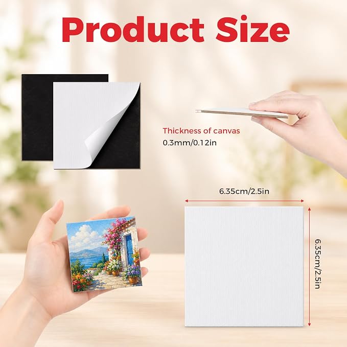 CONDA 24 Pack 2.5x2.5IN Mini Magnetic Canvas Panels, Small Canvases for Painting for Oil, Acrylic, Pouring Watercolor & Art Crafts DIY