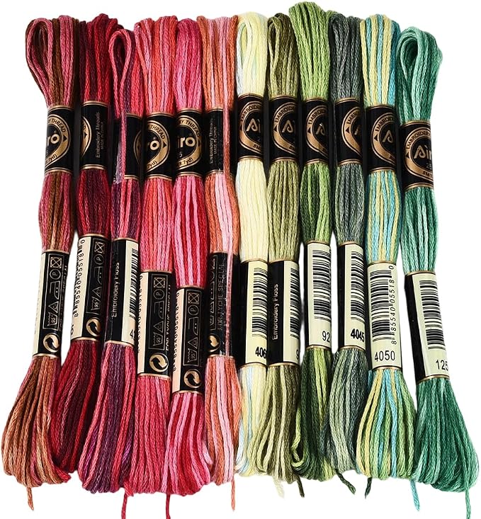 12 Skeins 105 Yards Cross Stitch Floss Embroidery Thread 6 Ply Variegated Friendship String Polyester Christmas Color Threads for Sewing Making Bracelets Clothes Stitching Decor Craft DIY