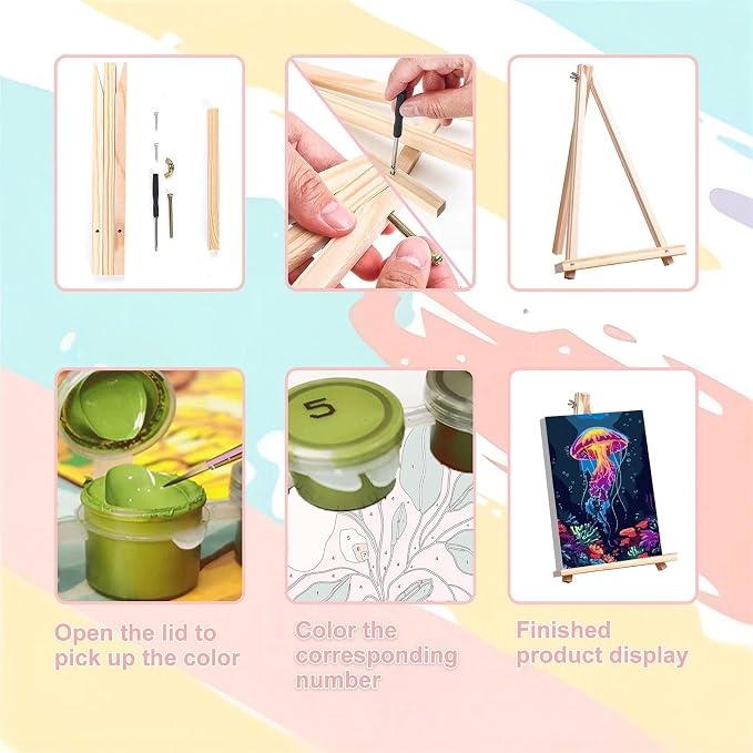 4 Pack Beach Paint by Numbers for Adults with Framed Canvas - Wooden Easel | Beach Paint by Number on Canvas, DIY Sea Turtle Acrylic Oil Painting Kits with Brushes for Home Wall Decor (8x12 inch)