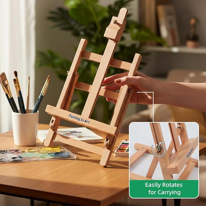 Falling in Art 52 Pcs Kids Acrylic Paint Set with Table Easel, Green | Art Painting Kit with Paints, Canvas Panels, Paintbrushes, Canvas Supplies Kit for Kids, Adults, Beginners, and Artists