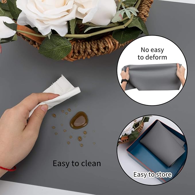 Extra Large Silicone Table Mat, Genuine Food-Grade Silicone Mat for Crafts Kids Dinner Placemat Desk Countertop Waterproof Protector Heat Insulation Kitchen Pastry Rolling Dough Pad (Dark Gray)