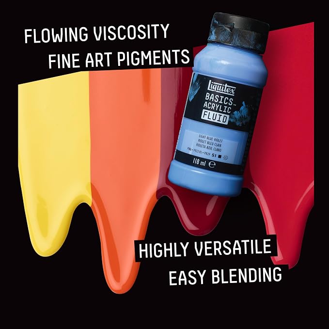 Liquitex BASICS Acrylic Fluid Paint, 6 x 118ml (4-oz.) Bottle Set | Super Versatile, Fine Art Pigments; Fluid Consistency, Vibrant satin colors, Permanent, Lightfast, Water-Resistant Finish