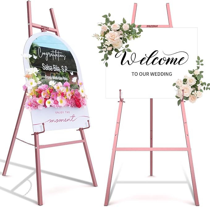 Easel Stand for Wedding Sign, 4-Tier Height Adjustable, Rose Gold