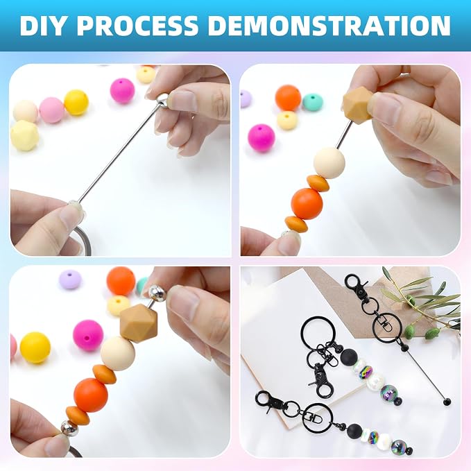 40 Pcs Beadable Keychains Bulk Kit – DIY Keychain Making Supplies with Metal Blanks for Crafts, Jewelry, Charms, Custom Projects – Blank Chain Bars for Beaded Keychain Design (Black)