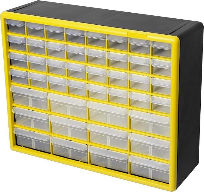 Akro-Mils 44-Drawer Plastic Storage Cabinet, 20"W x 6"D x 16"H, Yellow | Plastic Cabinet w/ Drawers for Garage Organization, Beads, Building Bricks Storage, Teacher Toolbox, Makeup Organizer, 10144