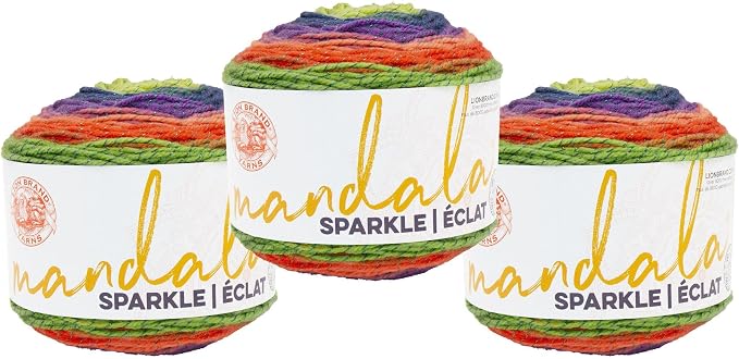 Lion Brand Yarn, Mandala Sparkle Crochet Yarn, Monoceros Multicolor, 3 Pack